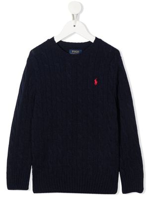 POLO RALPH LAUREN KIDS pull en maille torsadée à logo brodé - Bleu