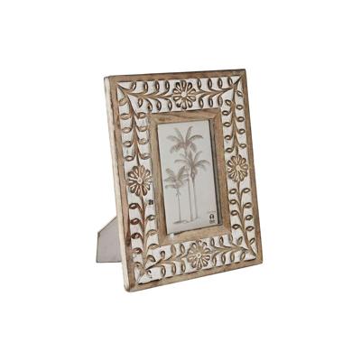 Fotolijsten Home ESPRIT Wit Natuurlijk Kristal Mangohout Bloem Indiaas 21 x 2 x 26,5 cm
