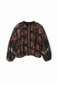 Oversized blouse met maokraag en gepoft effect - BLACK - L