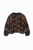 Oversized blouse met maokraag en gepoft effect - BLACK - XL