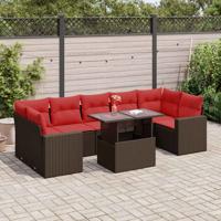 8-delige Loungeset met kussens poly rattan acacia bruin