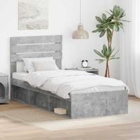 Bedframe met hoofdeinde Beton 90 x 200 cm Massief grenenhout