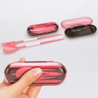2 stuks mini buiten draagbare reizen sets snoep kleur vouwen diner set student Kids keuken tool (roze)