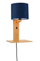 GOOD&MOJO Wandlamp 'Andes' Bamboe en Eco linnen, Met plank, kleur Denimblauw/Naturel