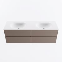 MONDIAZ VICA 150cm badmeubel onderkast Smoke 4 lades. Wastafel MOON dubbel 2 kraangaten, kleur Talc.