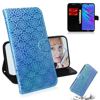 Voor Huawei Y6 2019 effen kleur kleurrijke magnetische Buckle horizontale Flip PU lederen draagtas met houder & kaartsleuven & portemonnee & Lanyard (