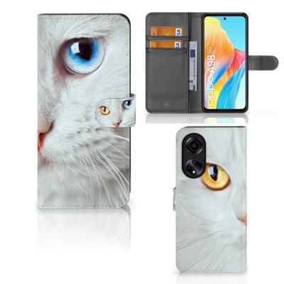 OPPO A98 5G | Telefoonhoesje | Met pasjeshouder | Witte Kat