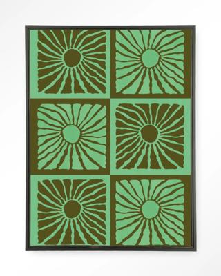 Urban Cotton Wandkleed 'Suns In Green' 80 x 110cm in Floating Frame - black