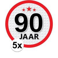 5x 90 Jaar leeftijd stickers rond verjaardag versiering   - - thumbnail