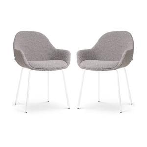 Nolon Nora-Mae Eetkamerstoelen Set van 2 - Bouclé Taupe - Witte Poten