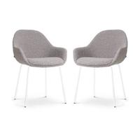 Nolon Nora-Mae Eetkamerstoelen Set van 2 - Bouclé Taupe - Witte Poten