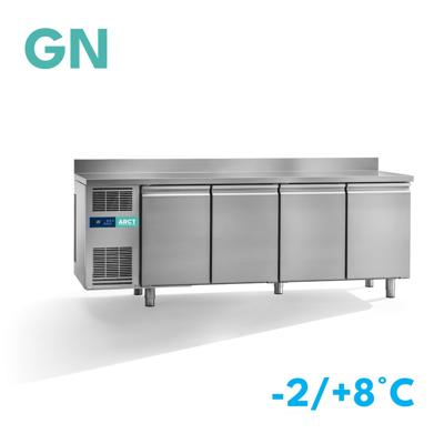 Dieptekoelwerkbank | 4 deurs GN | werkblad met opstaande rand | stekkerklaar