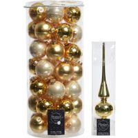 49x stuks glazen kerstballen goud 6 cm inclusief gouden piek - thumbnail