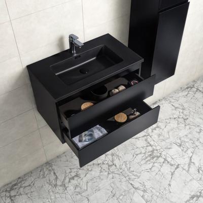 Badkamermeubel Tieme in mat zwart 80x50x48cm met zwarte wastafel