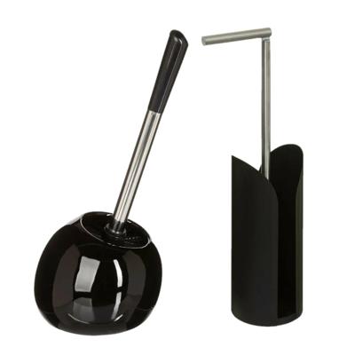 5Five - WC-borstel - toiletborstel - met toiletrolhouder - badkamer set - in het zwart