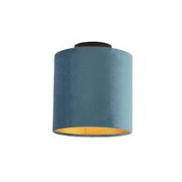 QAZQA Plafondlamp met velours kap blauw met goud 20 cm - Combi zwart - thumbnail