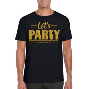 Verkleed T-shirt voor heren - lets party - zwart - glitter goud - carnaval/themafeest