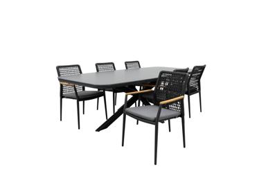 Qopps Vakio tuintafel met 6 Indra stapelbare tuinstoel antraciet