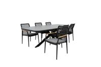 Qopps Vakio tuintafel met 6 Indra stapelbare tuinstoel antraciet