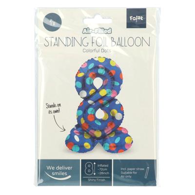Folat BV Staande folieballon colorful dots cijfer 8 - 72cm