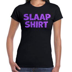 Verkleed T-shirt voor dames - slaap shirt - zwart - glitter paars - themafeest