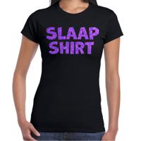 Verkleed T-shirt voor dames - slaap shirt - zwart - glitter paars - themafeest