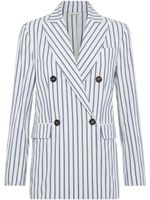 Brunello Cucinelli blazer croisé à rayures - Blanc