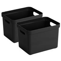 Sunware Opbergbox Sigma - 2x - kunststof - zwart - 18 liter - Opbergbakken/opbergers