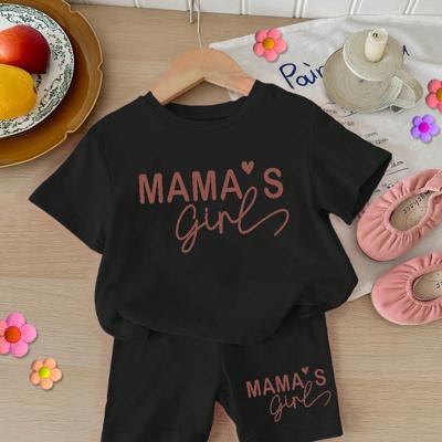 Baby Girls 2pcs Set Round Neck Short Sleeve T-Shirt And Leggings, Casual & Minimalist Black1