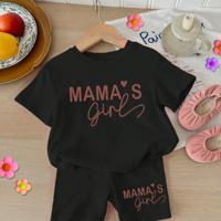 Baby Girls 2pcs Set Round Neck Short Sleeve T-Shirt And Leggings, Casual & Minimalist Black1