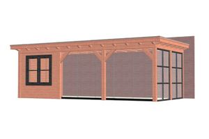 Aanbouwveranda Lucca 795x390 cm - Plat dak - Combinatie 1- - Onbehandeld lariks Douglas hout- Trendhout
