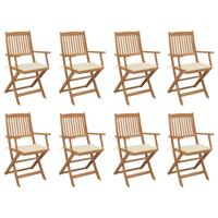 Tuinstoelen 8 st inklapbaar met kussens massief acaciahout