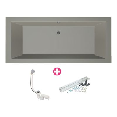 Ligbad Xenz Society | Inbouw | 190x80 cm | Incl.Badafvoer | Met overloop | Acryl | Cement mat
