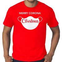 Grote maten Merry corona Christmas fout Kerstshirt / outfit rood voor heren - thumbnail