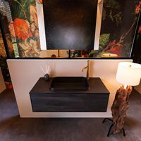 Badkamermeubelset Mondiaz Erin 100 cm met 1 Lade met RIDGE Wastafel Midden Urban met 1 kraangat Greeploos Mat Dark Brown - thumbnail