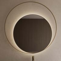 Spiegel Gliss Design Kosmos Mat Goud Rond met Frame en Indirecte LED Verlichting 120 cm