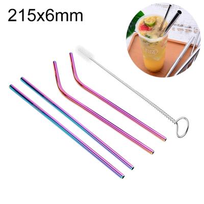 4 PC's herbruikbare RVS drinken stro + schonere borstel ingesteld Kit 215*6mm(Colour)