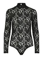 Pieces Kanten body lange mouw - Zwart