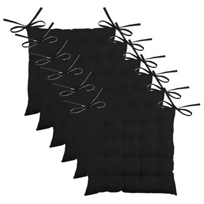Stof Textile stoelkussen BEA - 6x - zwart - 40 x 40 x 4 cm - touwtjes sluiting - binnen/buiten