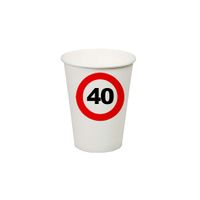 8x stuks verjaardag/feest bekertjes 40 jaar stopbord thema   - - thumbnail