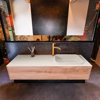 Badkamermeubelset Mondiaz Erin 150 cm met 1 Lade met RIDGE Wastafel Rechts Linen met 1 kraangat Greeploos Mat Washed Oak Badkamermeubelset Mondiaz Erin 150 cm met 1 Lade met RIDGE Wastafel Rechts Linen met 1 kraangat Greeploos Mat Washed Oak
