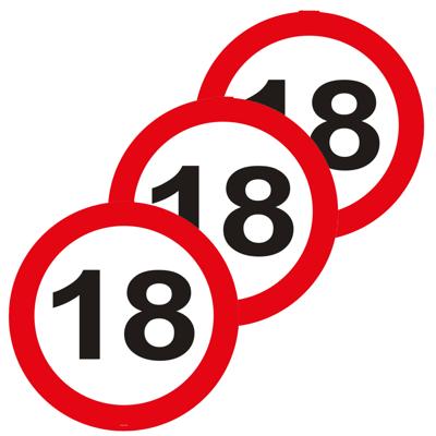 Leeftijd Tuin decoratiebord - 3x stuks - 18 jaar verjaardag - karton - 26 cm - verkeersbord