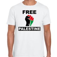 Free Palestine t-shirt wit heren - Palestina shirt met Palestijnse vlag in vuist - thumbnail