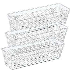 Organizer/opbergmandje - 3x - kunststof - transparant - 0.8L - 23 x 7.5 x 6 cm