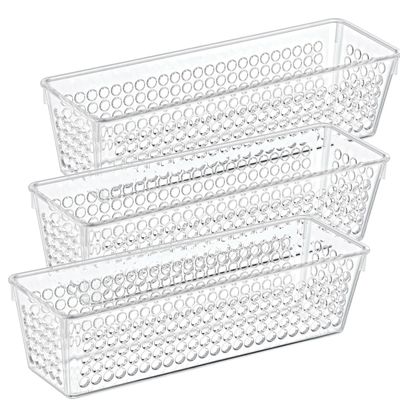 Organizer/opbergmandje - 3x - kunststof - transparant - 0.8L - 23 x 7.5 x 6 cm