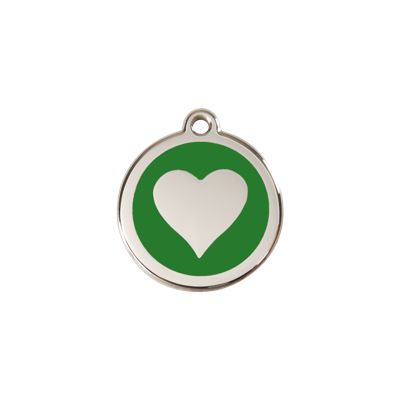 Heart Green roestvrijstalen hondenpenning small/klein dia. 2 cm - Reddingo