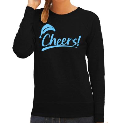 Foute kersttrui/sweater voor dames - Cheers - zwart - glitter blauw - Kerstman