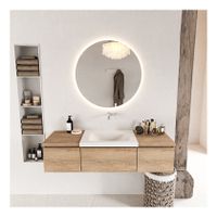 Mondiaz Bukla 140cm badmeubel met module 40 kleur washed oak met 3 lades wastafel midden zonder kraangat kleur talc