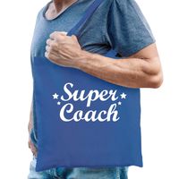 Cadeau tas voor coach/trainer - blauw - katoen - 42 x 38 cm - super coach