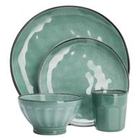 Servies set - 16-delig - groen - aardewerk dinerservies - tafelservies - 4 personen